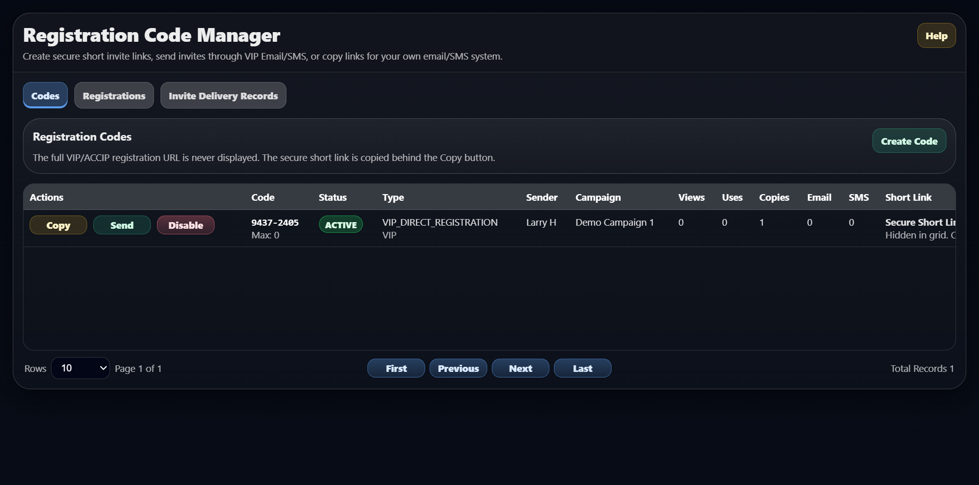 ACCIP Registration Code Manager